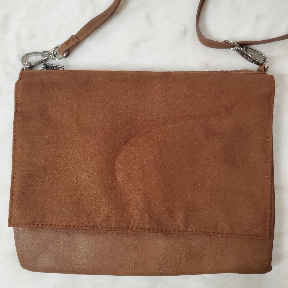 Divided Brown Faux Leather Crossbody Bag
